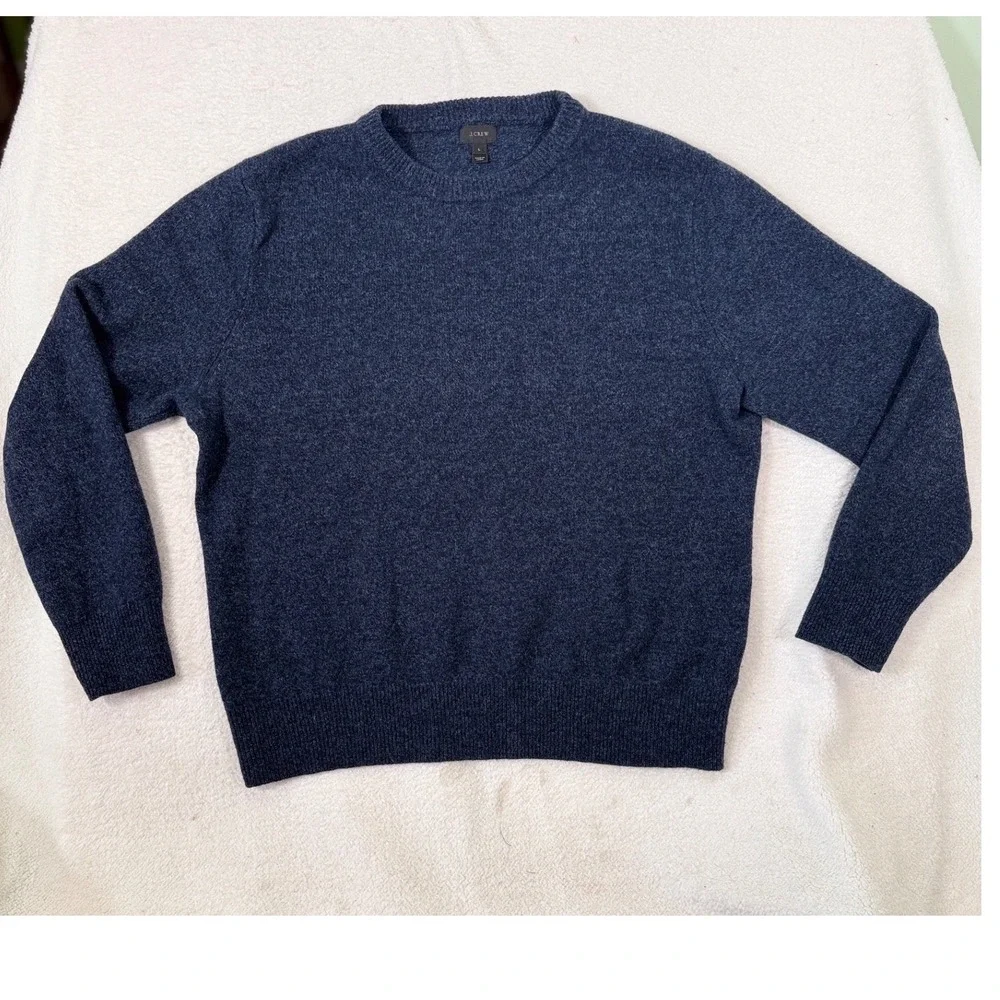 J. Crew Lambswool Winter Crewneck Sweater Heathered Blue Knit Pullover Men Large